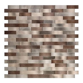Decopus Metal Tile Peel and Stick Backsplash (LNG Brown Copper, 5pc/Pack) for Kitchen Bathroom Wall Covering, Self Adhesive Metal Mosaic Tile, Stick On Removable Speed Tile
