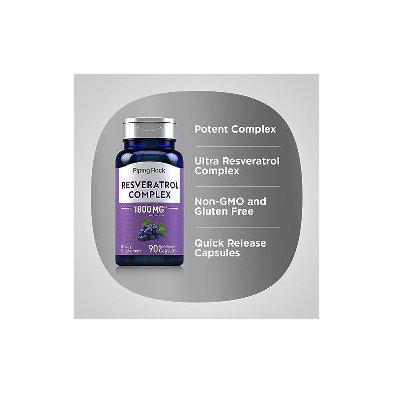 Piping Rock Resveratrol Complex | 90 Capsules | Ultra Potent