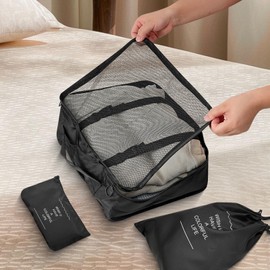 TRIXES 8PC Travel Packing Cubes – All-in-one Holiday Essential – Convenient waterproof storage for all Holiday Clothing, Accessories and Bathroom Products - Black