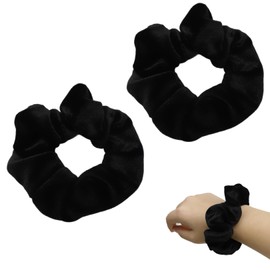 2 Pcs Velvet Scrunchies,Scrunchie for Women Soft Jersey Fabric Hair Scrunchie for Girls Bobble Elastic Hair Band Scrunchies Elastic Spring Ponytail Holder Bobbles Accessories,for Women Girls(Black)