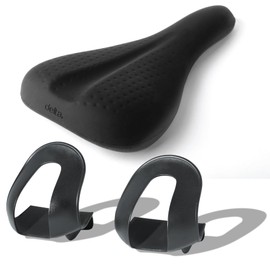 Delta Cycle Foot Fenders Bicycle Toe Clips and HexAir Racing Peloton Seat Cushion Bundle - Bike Pedal Straps for Mountain Bikes, Cruisers Plus Bike Seat Cover with Innovative Hexair Tech