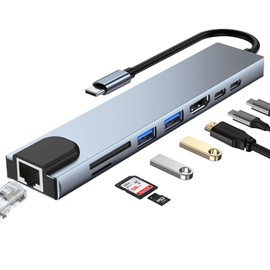 Hub USB C, 8 en 1 Adaptador USB C a HDMI 4K,Type-c,Ethernet de 100 megabits, 100W PD Carga, Lector de Tarjetas SDTF, UBS 2.0, USB 3.0 Compatible con  