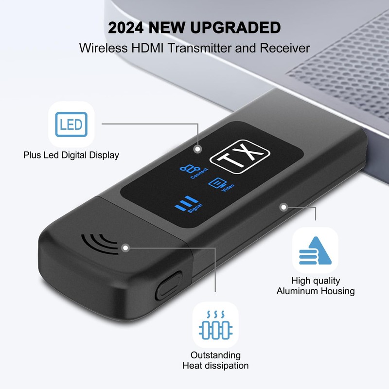 2025 Upgraded Wireless HDMI Transmitter and Receiver, Plug & Play,