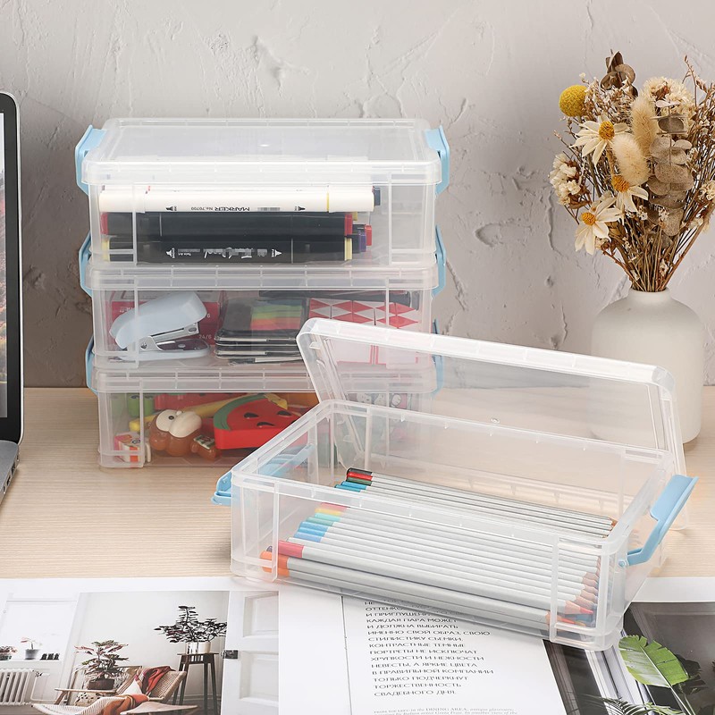 BTSKY Pack of 4 Stackable Transparent Pen Boxes, Office Supplies