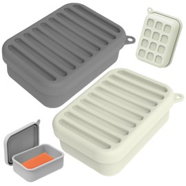 2pcs Shampoo Bar Holder, Shampoo Bar Travel Case, Soap Bar Travel Case, Suitable for Shower, Bathroom, Gym, Camping (Off White/Grey)