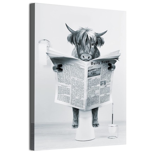 ZFTCN Funny Highland Cow Wall Art in Bathtub, Black and