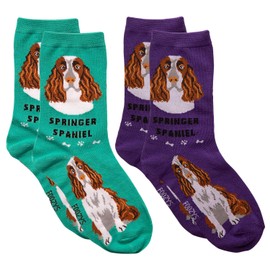 Foozys Unisex Fun Crazy Crew Socks 2 Pairs | Canine Dog Collection | Springer Spaniel