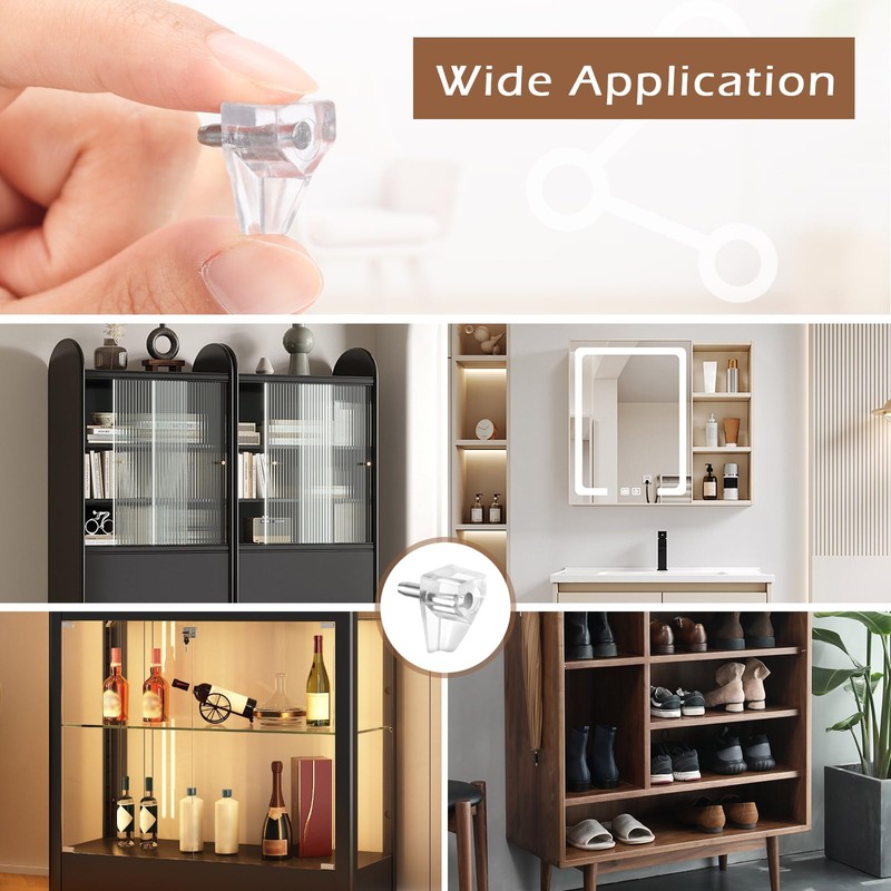 50 Pcs Shelf Support Pegs, Clear Plastic Cabinet Shelf Pegs,
