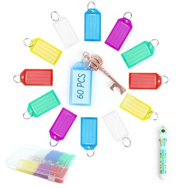 Pack of 60 Keychains, Robust Plastic Key Rings in 6 Assorted Colours, Plastic Key Tags with Ring Key Labelling for Keys Suitcases Pets Marking, 6 colours
