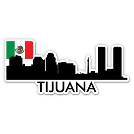 Squiddy Tijuana Mexico Skyline with Mexican Flag - Vinyl Sticker Decal for Phone, Laptop, Water Bottle (4" Wide)