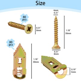 BIZSYUMI 160 PCS Self Drilling Drywall Anchors with Screws Kit - Includes 80 Dry Wall Anchors & 80 Self Drilling Anchor Screws, No Drill Needed for Hanging Pictures, Shelves, Cabinets