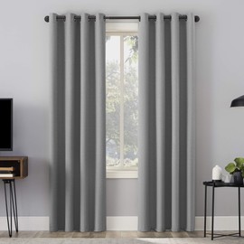 Sun Zero Channing Grid Texture Draft Shield Fleece Insulated Total Blackout Grommet Curtain Panel, 50" x 63", Sterling Gray