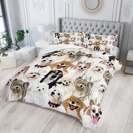 Nttopship Cartoon Dog Comforter Set Full Size，Cute Dog Bedding Set for Kids Teens and Adults Soft Microfiber All Season(1 Comforter & 2 Pillowcases)