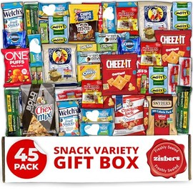 Snack Box Care Package Gift Box 45 Count - Large Variety Snack & Treats for College Students, Adults, Kids, and Office Treats - Zisbers