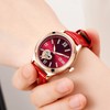 Women Watch Wine Red Mechanical Watch Luminous Waterproof Hollow Heart