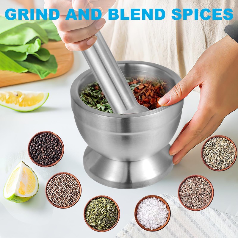 Pwkauka 18/8 (304) Stainless Steel Mortar and Pestle Set,Mortar and