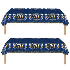 COSORO 2pcs Navy Blue Gold 70th Table Cloth,Happy 70th Birthday Tablecloth for Men Women 70th Birthday Table Decoration,137*274cm Plastic Tablecloths Table Cover 70th Birthday Decorations for Him Her