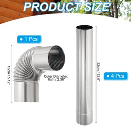 PATIKIL 90 Degree Elbow Pipe and 4Pcs Straight Stove Pipe, 2.36 Inch Stainless Steel Chimney Flue for Camping Tent Wood Stove Accessories Vent Exhaust