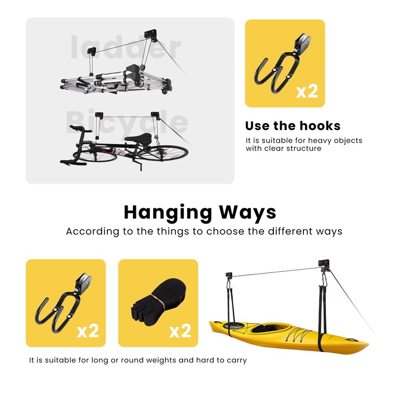 VIVOHOME Kayak Hoist 2-Pack, Overhead Garage Storage Pulley System for