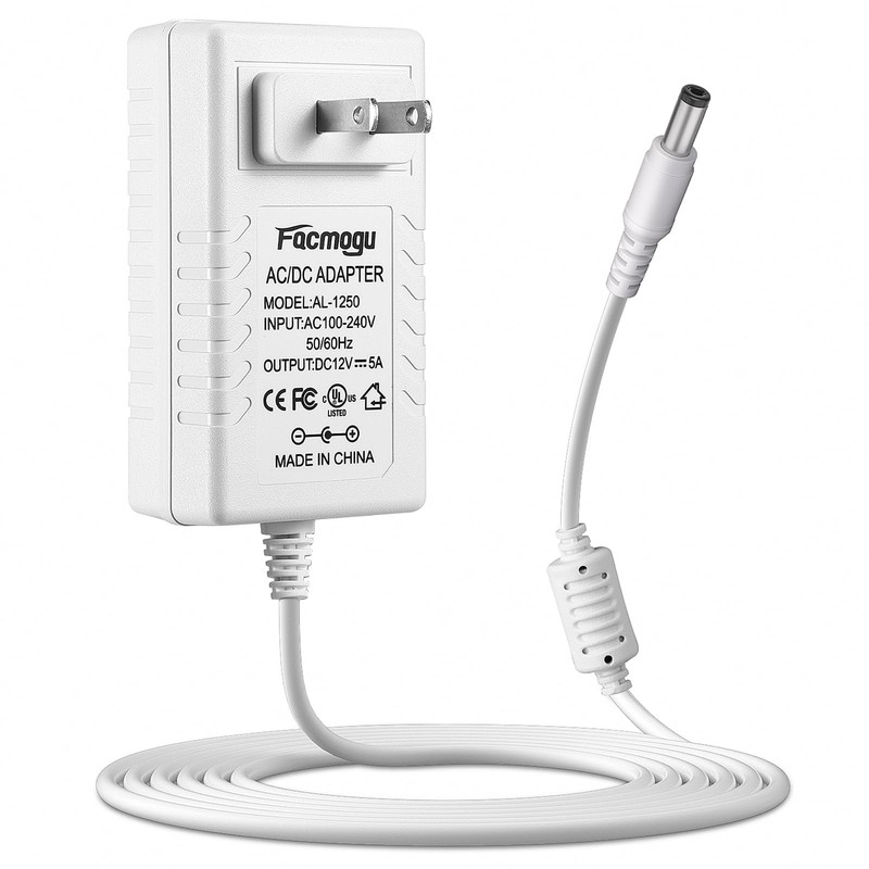 Facmogu 60W 12V 5A Power Adapter, AC 100-240V to DC
