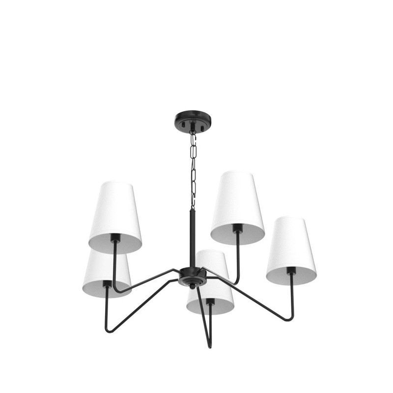 5-Light 30” Modern Chandelier with White Shades, Classic Pendant Ceiling