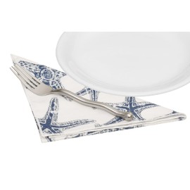 Cloth Napkins Table Linens Linen Napkins Dinner Napkins Nautical Beach Party, Set of 4 Starfish Blue and White, Summer BBQ, Clambake 18" x 18