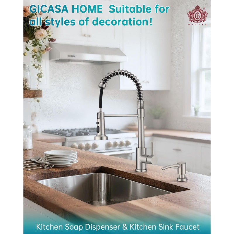 Brushed Nickel Soap Dispenser for Kitchen Sink, Built in Sink