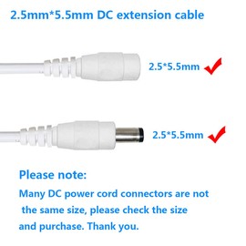 Liwinting DC Power Extension Cable 5.5 mm x 2.5 mm Male to Female Connector, DC Power Cord Extension Cable for Power Adapter, 12V CCTV Wireless IP Camera, Monitors, 1m/3.28Feet White