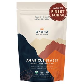 Ohana Mushrooms Ohana Agaricus Blazei, Organic Mushrooms Powder Blend, USDA-Organic Whole Food Mushroom Supplement, Non-GMO, Gluten-Free, 3.53 oz Bag, Pack of 1