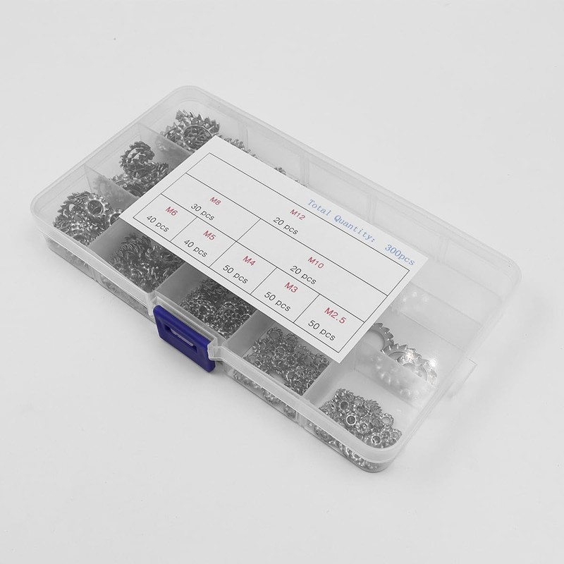 ANCLLO 300 Pcs Stainless Steel Star Tooth Lock Washers Assortment,