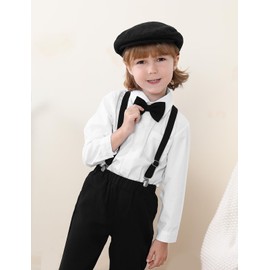 A&J DESIGN Toddler Suspenders and Bow Tie Set Boys Newsboy Hats Baby School Formal Wedding Accessories Black 4-5T