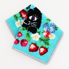 Anna Sui 000478-0002-01 Chenille Weave Handkerchief CAT Women's Handkerchief Towel (Blue / 9.8 inches (25 cm) Handkerchief Towel, blue