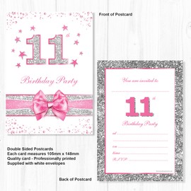 Olivia Samuel 20 x 11th Birthday Party Invitations from Pink Sparkly Design and Photo Effect Silver Glitter - A6 Postcard Size with envelopes