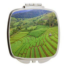 Island Gifting - Image of Beautiful Lush Rice Field in Chiangmai Thailand - Square Compact Mirror - Travel Mirror