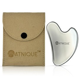 Natnique Stainless Steel Gua Sha - Metal Gua Sha Facial Tool, Heart Shaped. Firm Face Muscles, Reduce Puffiness, Facial Tension, Helps Lymphatic Drainage. Durable Tool with Travel Pouch