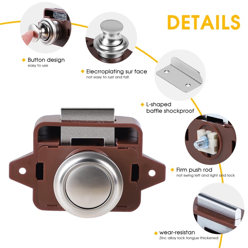 SUPAWAY Set of 2 Push Button Locks, Cabinet Lock Catch,