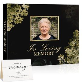 Lanpn Funeral Guest Book for Memorial Service, 100 Pages Celebration of Life Sign in Books for Guests, Funeral Favors Registry Book with Memory Table Sign, Black, Leather Cover