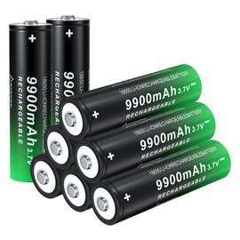 PAOWANG 18650 Rechargeable Battery 9900mAh 3.7V Lithium Batteries Button Top 8 Pack for Headlamp Flashlight