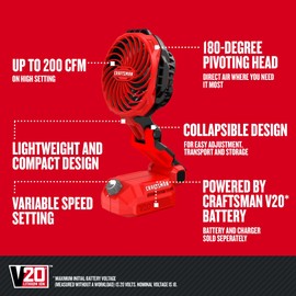 CRAFTSMAN V20 Cordless Personal Fan, Compact and Collapsible, Bare Tool Only (CMCE010B)