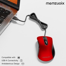 memzuoix Wired Mouse, USB Computer Mouse 1200 DPI Mobile Optical Mouse Ergonomic Design Computer Mice with 5FT Cord for Laptop, PC, Desktop, MacBook, 5 Buttons (Pomegranate Red)