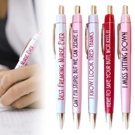 5Pcs Funny Nurses Pens Set with Funny Quotes Inspirational Smooth Writing Nurse Ballpoint Pens Nursing Ink Pens Encouraging Pens for Office School Students Teachers Workers