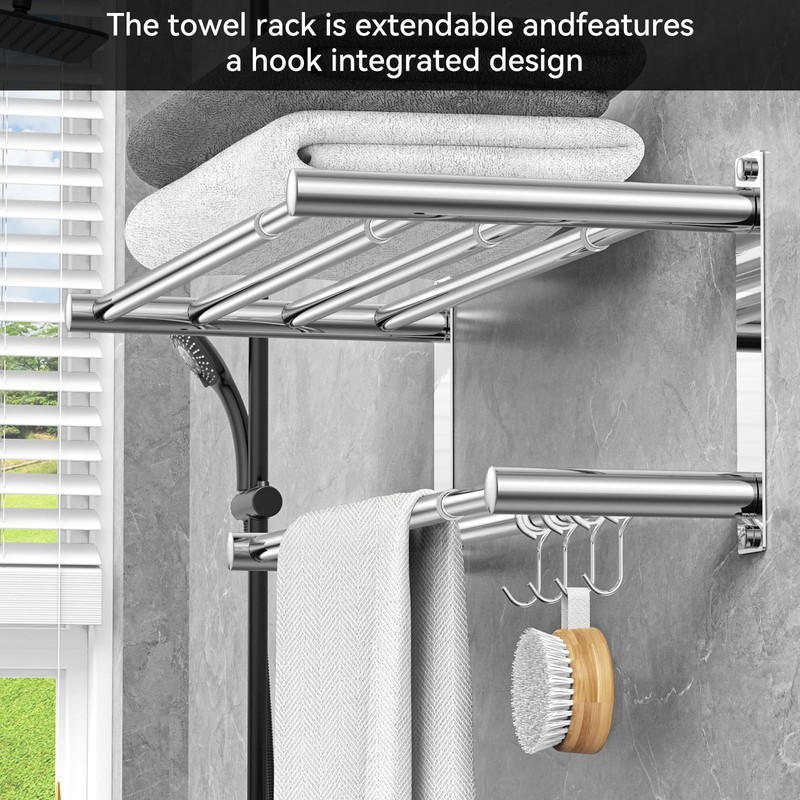 CAXIMSY Adjustable Towel Bar for Bathroom Wall Mount17-30.7inch Adhesive Shower