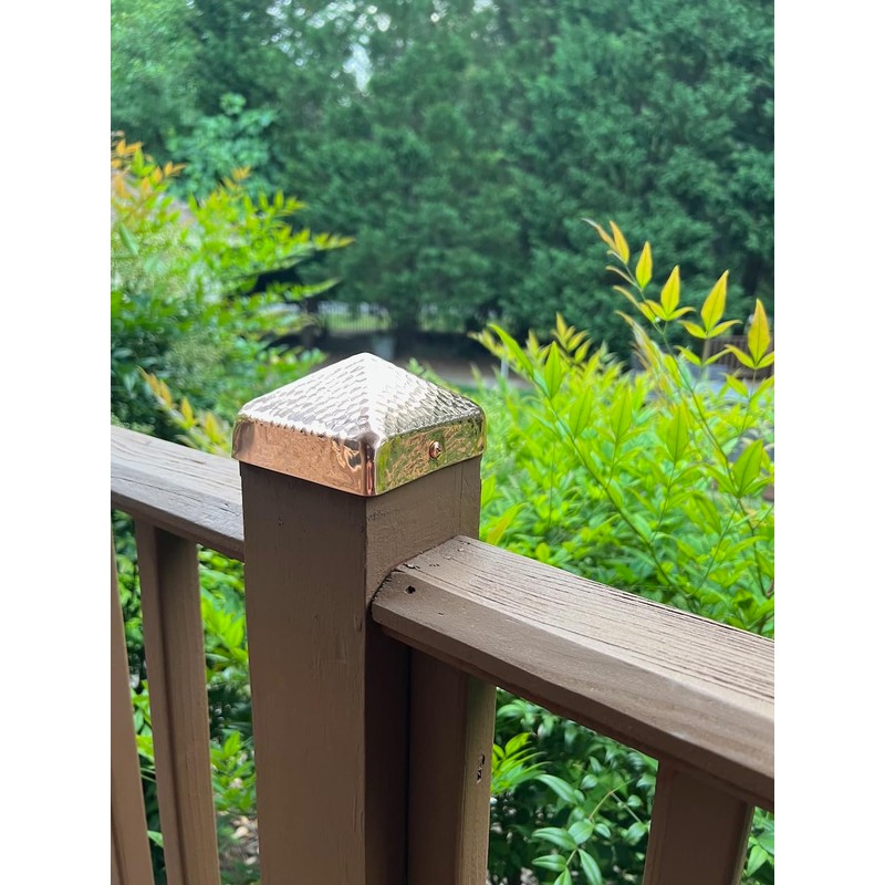 4x4 Hammered Copper Pyramid Post Caps (4-Pack) - Extended Lip