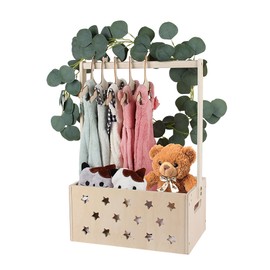 Wooden Baby Shower Crate Closet, Basket for Baby Shower Gifts, Baby Storage Crate with Handle Garland Baby Hangers, Newborn Boy Girl Welcome Gift Basket, Pregnancy Gifts for New Parents, Small