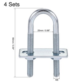 TA-VIGOR 4 sets M8 Round U-Bolts, 25mm Inner Width 90mm Length Steel U-Bolts with Nut, Plate for Attaching Piping Conduit Cable Tube Brackets Boat Trailer