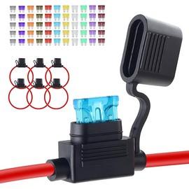 6 Pack Inline Fuse Holder 12V, Upgraded 12 AWG Waterproof Fuse Holder with 66 Pcs Standard Car Fuses (2A/3A/5A/7.5A/10A/15A/20A/25A/30A/35A/40A), YNZDRWA in Line Fuses Holders 12v for Marine Auto