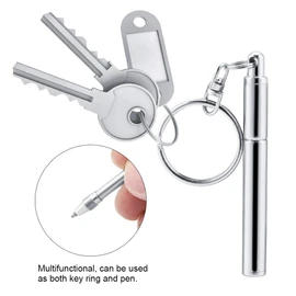 2 en 1 Extensible Pluma de Anillo Multifuncional Pluma Portátil Telescópica de Llavero de Acero Inoxidable
