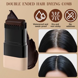 2-in-1 Hair Color Stick & Comb, Waterproof and Sweat-Proof Hair Dye Comb, Instant Convenient Root Touch Up for Gray Hair, Touch up Comb for Women & Men (Chestnut Brown)