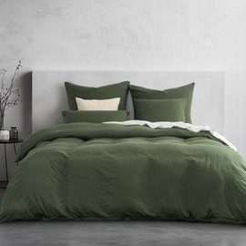 Duvetnova 155 x 220 cm Bed Linen 3-Piece Green Super Soft Prewashed Microfibre Cotton-Like Oeko-Tex 1 Duvet Cover 155 x 220 + 2 Pillowcases 80 x 80 cm All with Zip Bed Linen Summer Aesthetic