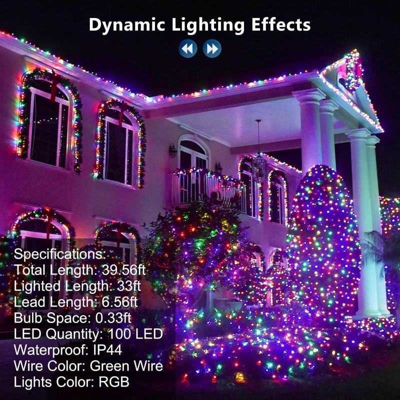 Brizled Christmas String Lights, 33ft 100 LED Color Changing Christmas
